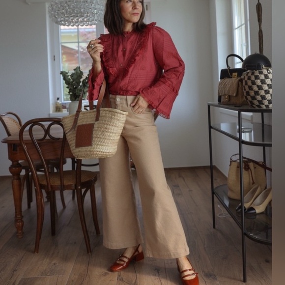 Sezane NELE SHIRT in Rosewood Women's Ruffled Lace Blouse - Picture 12 of 14